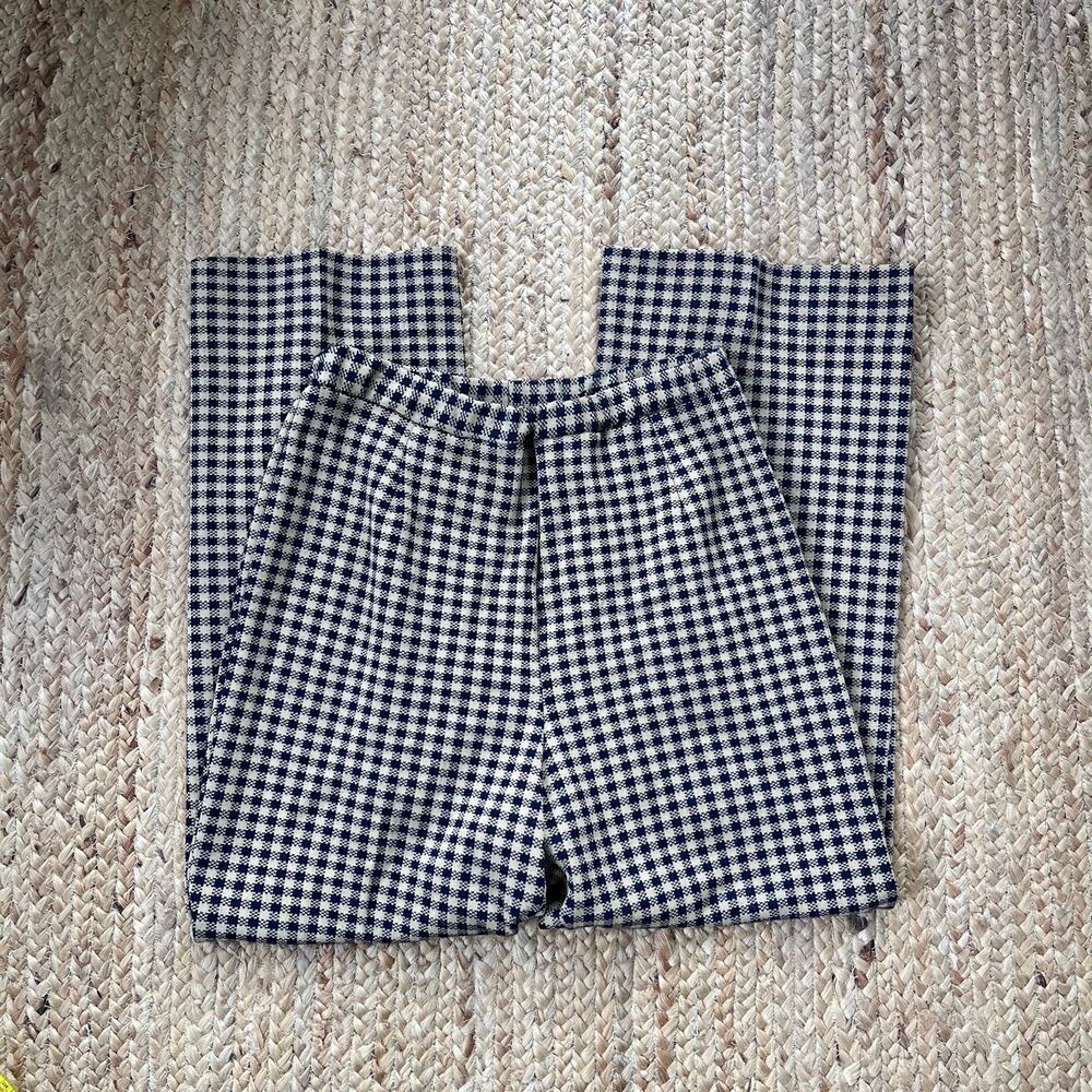 Vintage 70s wide leg checkered polyester pants - Picture 2 of 3
